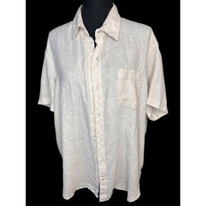 Caribbean Joe Button-Up Short-Sleeve Linen Shirt Mens L Beige Chest Pocket Resor